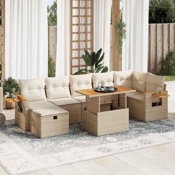 ARDEBO.de - 5-tlg. Garten-Sofagarnitur mit Kissen Beige Poly Rattan