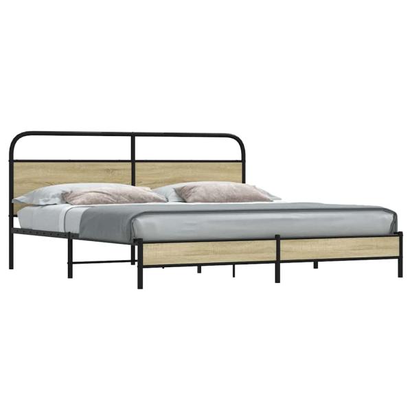 ARDEBO.de - Metallbett ohne Matratze Sonoma-Eiche 200x200 cm