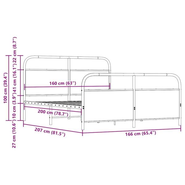 Metallbett ohne Matratze Sonoma-Eiche 160x200 cm