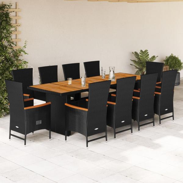 ARDEBO.de - 11-tlg. Garten-Essgruppe mit Kissen Schwarz Poly Rattan