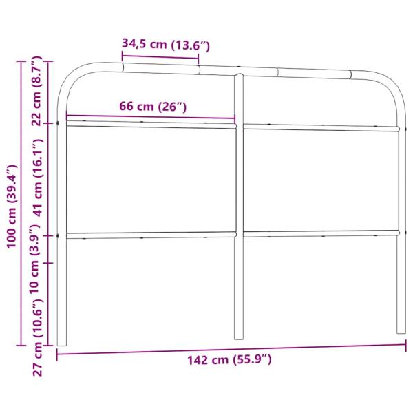 Kopfteil Sonoma-Eiche 135 cm Stahl und Holzwerkstoff