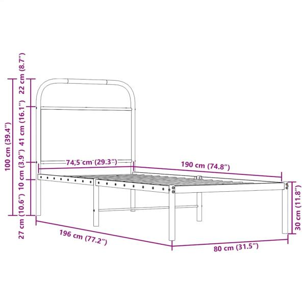 Kopfteil Sonoma-Eiche 75 cm Stahl und Holzwerkstoff