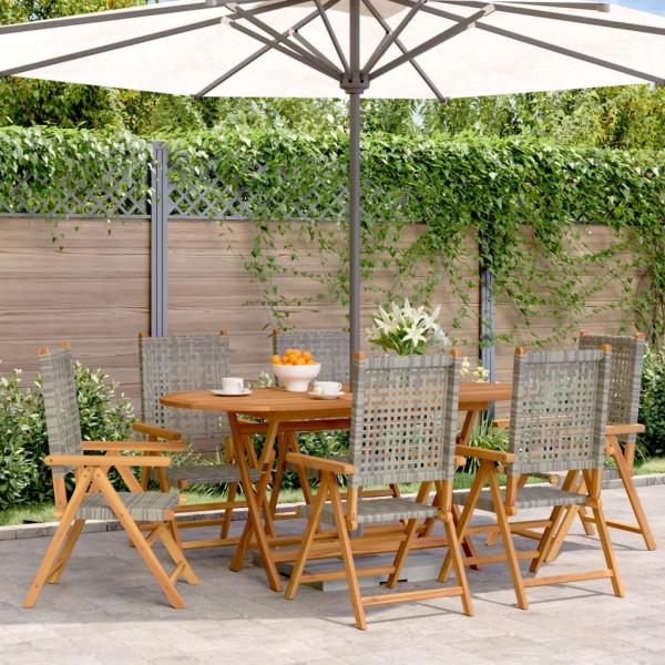 ARDEBO.de - Gartenstuhl Verstellbar 6 Stk. Grau Poly Rattan Massivholz