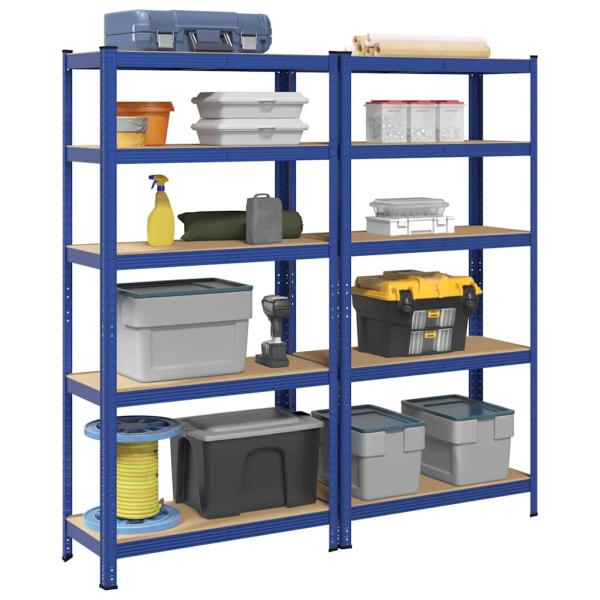 ARDEBO.de - Lagerregale mit 5 Böden 2 Stk. Blau Stahl & Holzwerkstoff