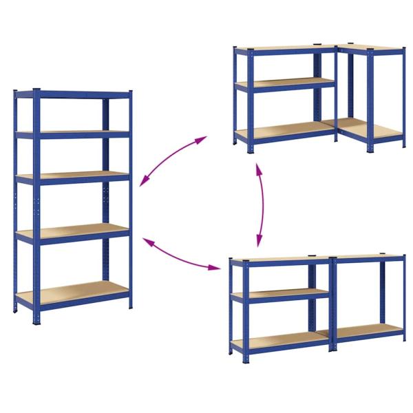 Lagerregale mit 5 Böden 2 Stk. Blau Stahl & Holzwerkstoff