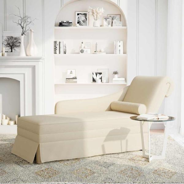Chaiselongue mit Nackenrolle und Rechter Armlehne Leinen