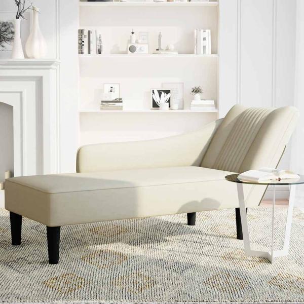 Chaiselongue mit Rechter Armlehne Creme Samt