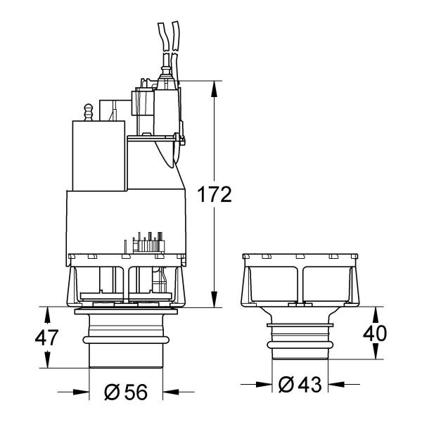 GROHE Ablaufventil-Dual Flush, für Spülkasten 0,82 m, pneumatische Betätigung, für 6 l oder 3 l, mit Ventilsitz (42265000)