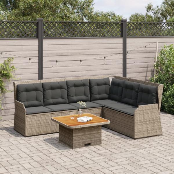 ARDEBO.de - 5-tlg. Garten-Lounge-Set mit Kissen Grau Poly Rattan