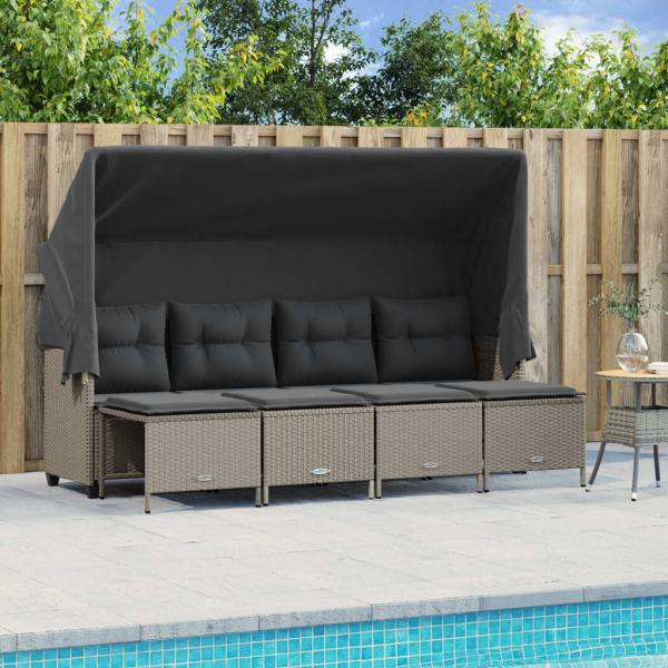 ARDEBO.de - 5-tlg. Garten-Sofagarnitur mit Kissen Hellgrau Poly Rattan