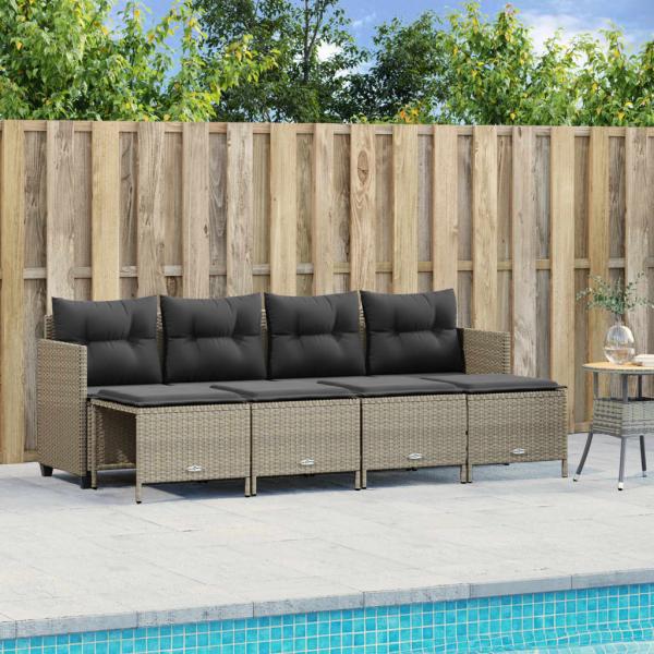 ARDEBO.de - 5-tlg. Garten-Sofagarnitur mit Kissen Hellgrau Poly Rattan