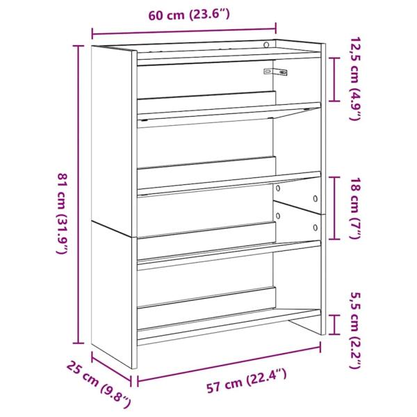 Schuhregal Braun Eichen-Optik 80x25x61,5 cm Holzwerkstoff