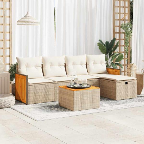 ARDEBO.de - 6-tlg. Garten-Sofagarnitur mit Kissen Beige Poly Rattan