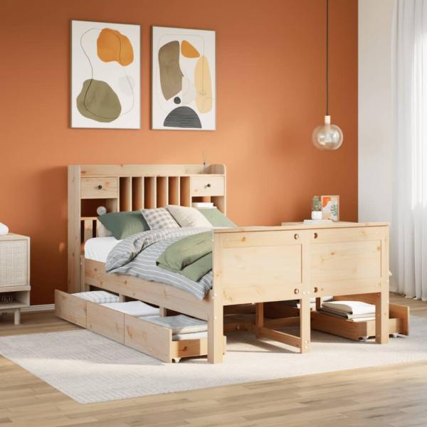 ARDEBO.de - Massivholzbett mit Regal ohne Matratze 135x190 cm Kiefernholz