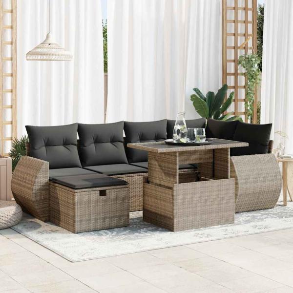 ARDEBO.de - 7-tlg. Garten-Sofagarnitur mit Kissen Grau Poly Rattan
