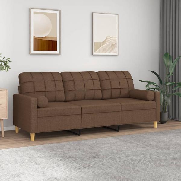 ARDEBO.de - 3-Sitzer-Sofa mit Zierkissen Braun 180 cm Stoff