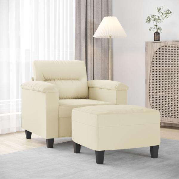 ARDEBO.de - Sessel mit Hocker Creme 60 cm Kunstleder
