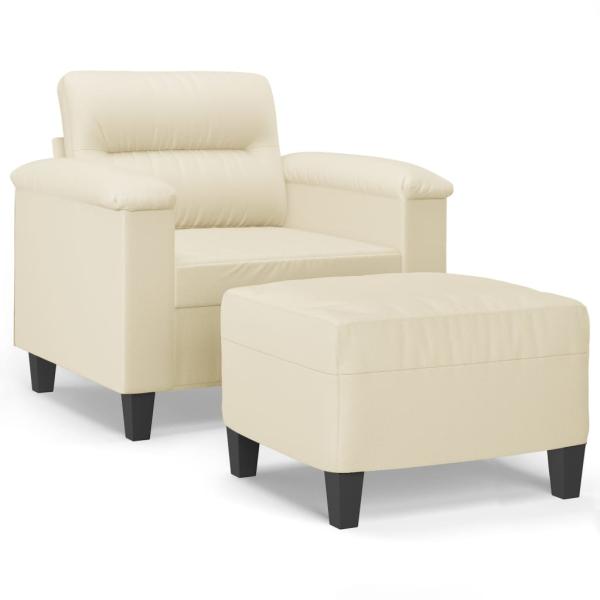 Sessel mit Hocker Creme 60 cm Kunstleder