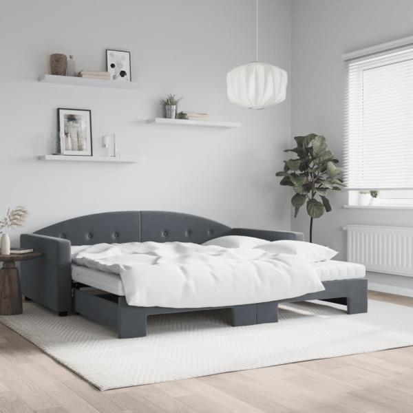 ARDEBO.de - Tagesbett Ausziehbar mit Matratzen Dunkelgrau 100x200 cm Samt