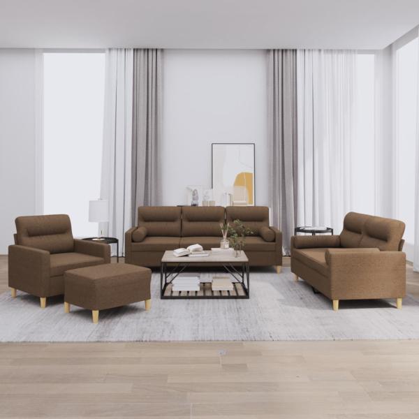 ARDEBO.de - 4-tlg. Sofagarnitur mit Kissen Braun Stoff