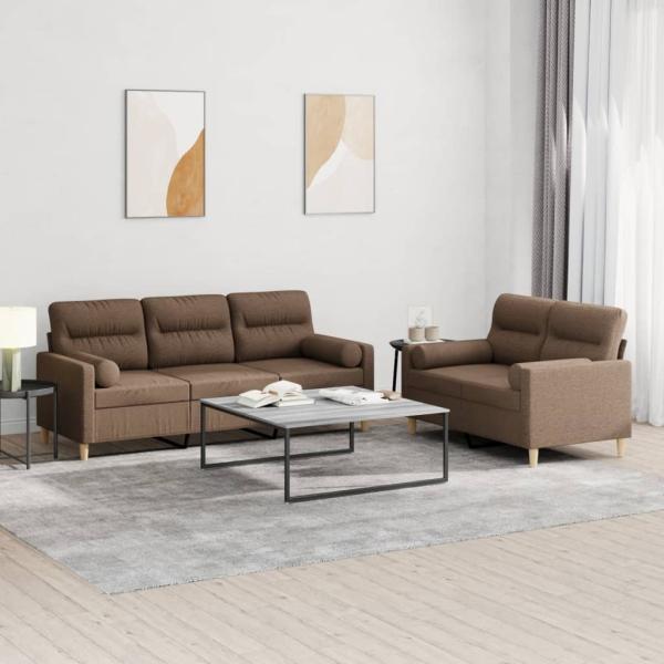 ARDEBO.de - 2-tlg. Sofagarnitur mit Kissen Braun Stoff