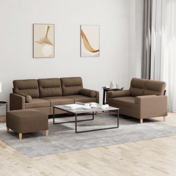 ARDEBO.de - 3-tlg. Sofagarnitur mit Kissen Braun Stoff