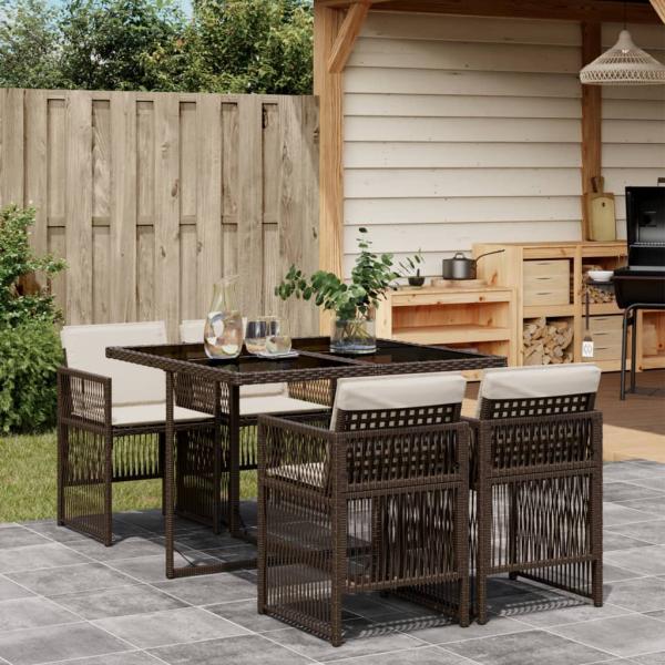 ARDEBO.de - 5-tlg. Garten-Essgruppe mit Kissen Braun Poly Rattan
