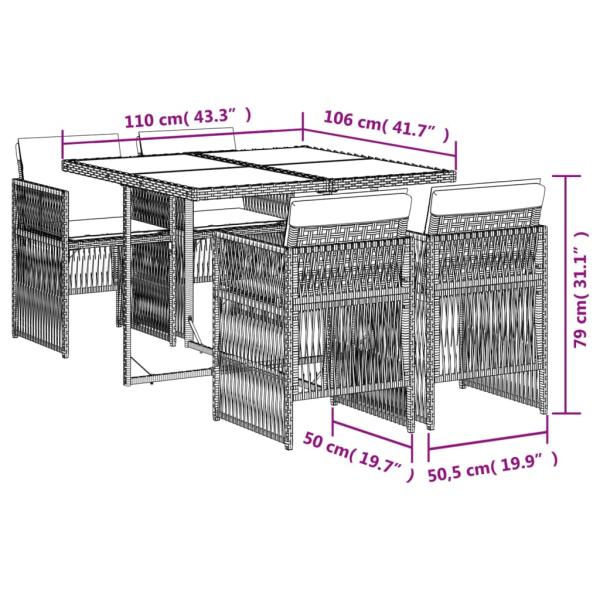 5-tlg. Garten-Essgruppe mit Kissen Braun Poly Rattan