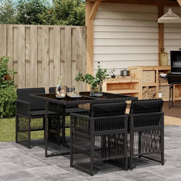 ARDEBO.de - 5-tlg. Garten-Essgruppe mit Kissen Schwarz Poly Rattan