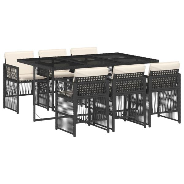 7-tlg. Garten-Essgruppe mit Kissen Schwarz Poly Rattan