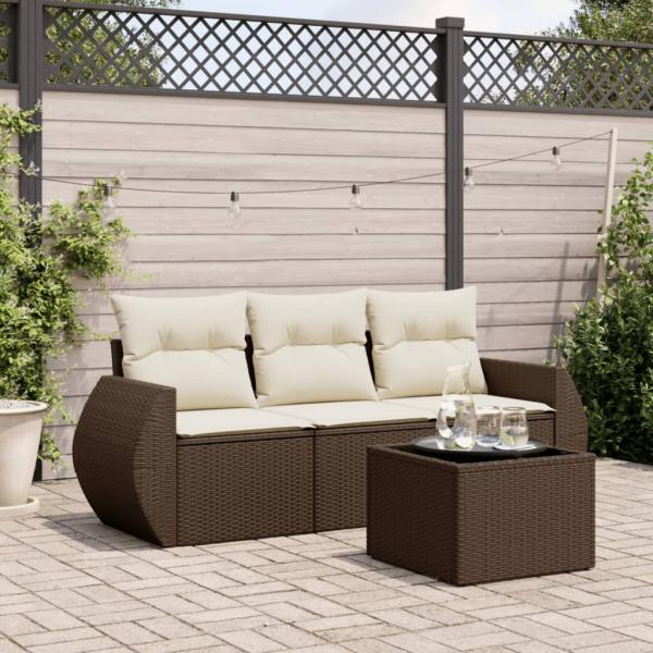 ARDEBO.de - 4-tlg. Garten-Sofagarnitur mit Kissen Braun Poly Rattan