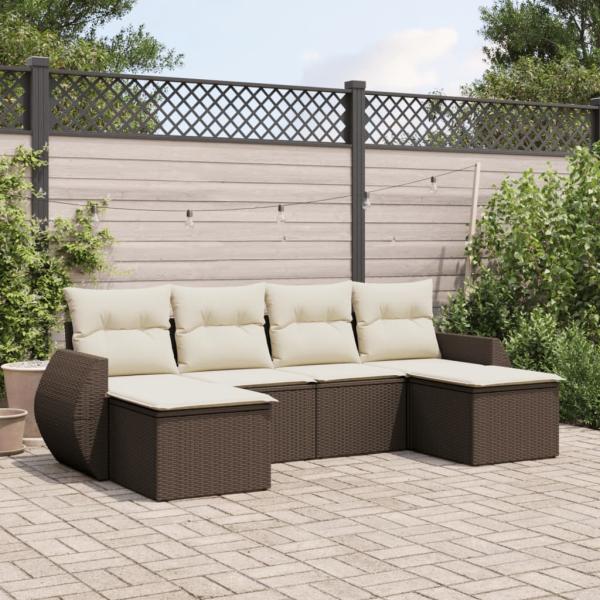 ARDEBO.de - 6-tlg. Garten-Sofagarnitur mit Kissen Braun Poly Rattan
