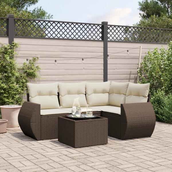 ARDEBO.de - 5-tlg. Garten-Sofagarnitur mit Kissen Braun Poly Rattan