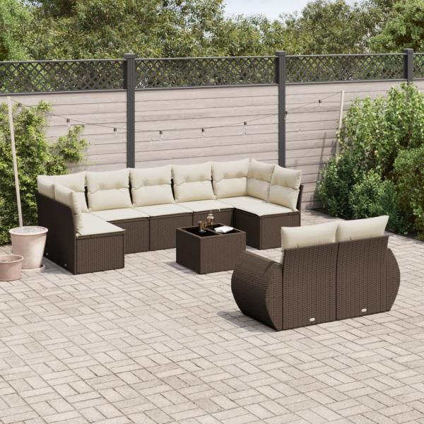 ARDEBO.de - 10-tlg. Garten-Sofagarnitur mit Kissen Braun Poly Rattan