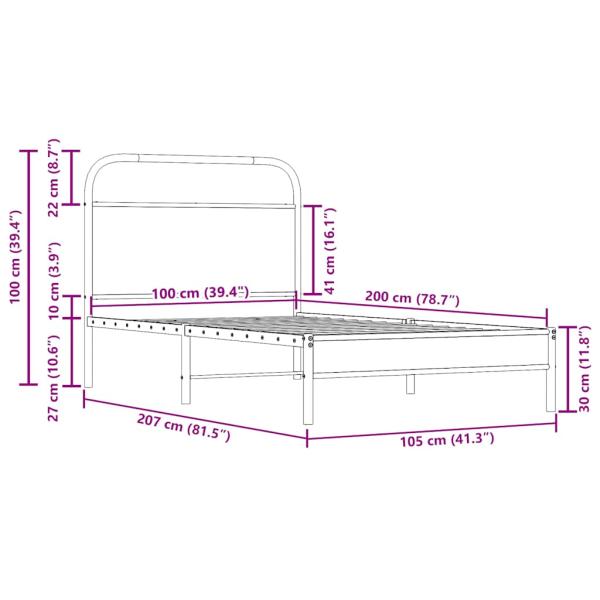 Bettgestell ohne Matratze 100x200 cm Räuchereiche Holzwerkstoff