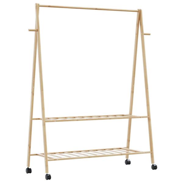 ARDEBO.de - Kleiderständer mit Ablagen und Rollen 132x45,5x155,5 cm Bambus
