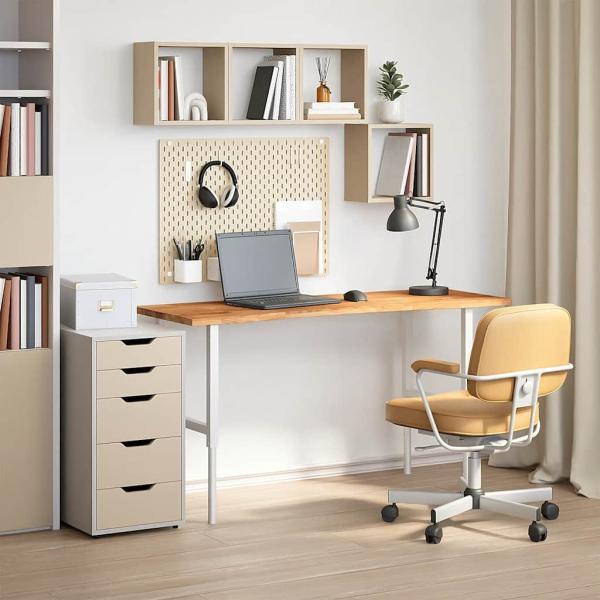 Schreibtischplatte Hellbraun 140x60x2,5 cm Massivholz Eiche
