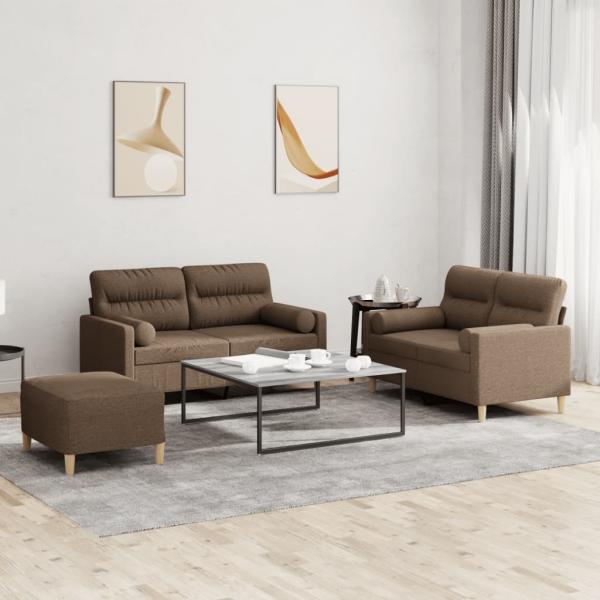 ARDEBO.de - 3-tlg. Sofagarnitur mit Kissen Braun Stoff