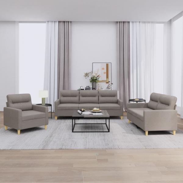 ARDEBO.de - 3-tlg. Sofagarnitur mit Kissen Taupe Stoff