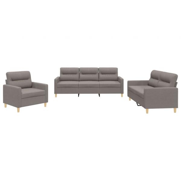 3-tlg. Sofagarnitur mit Kissen Taupe Stoff