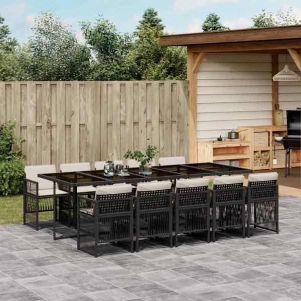 ARDEBO.de - 11-tlg. Garten-Essgruppe mit Kissen Schwarz Poly Rattan