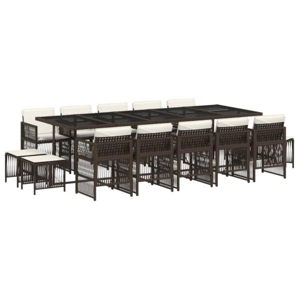 15-tlg. Garten-Essgruppe mit Kissen Braun Poly Rattan