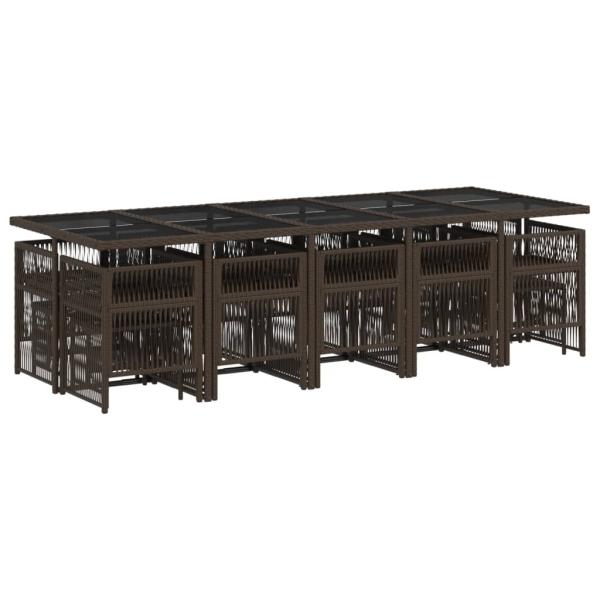 15-tlg. Garten-Essgruppe mit Kissen Braun Poly Rattan