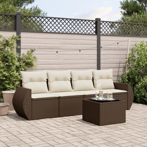 ARDEBO.de - 5-tlg. Garten-Sofagarnitur mit Kissen Braun Poly Rattan