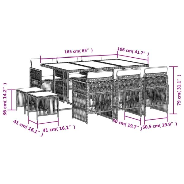 11-tlg. Garten-Essgruppe mit Kissen Beige Poly Rattan