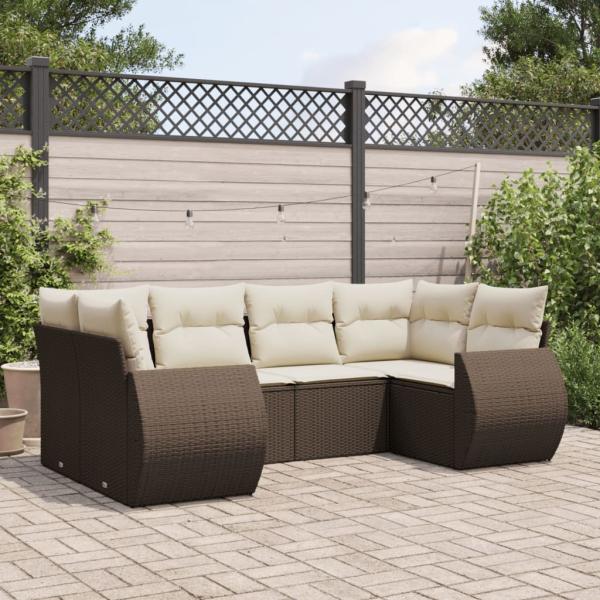 ARDEBO.de - 6-tlg. Garten-Sofagarnitur mit Kissen Braun Poly Rattan