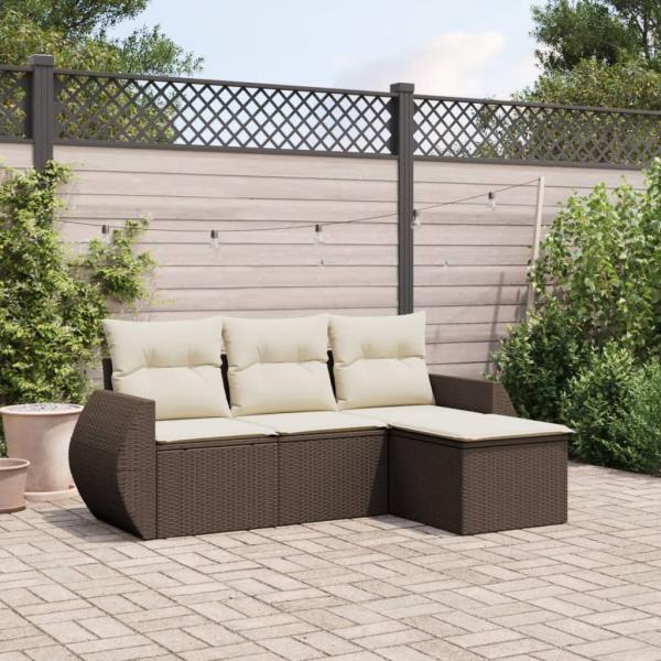 ARDEBO.de - 4-tlg. Garten-Sofagarnitur mit Kissen Braun Poly Rattan