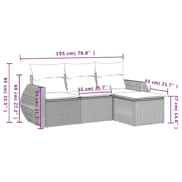 4-tlg. Garten-Sofagarnitur mit Kissen Braun Poly Rattan