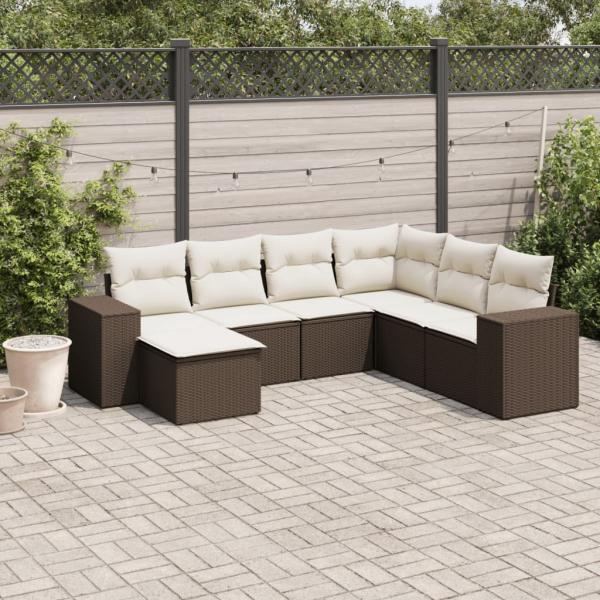 ARDEBO.de - 7-tlg. Garten-Sofagarnitur mit Kissen Braun Poly Rattan