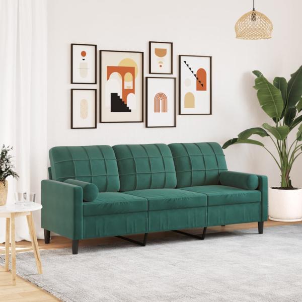 ARDEBO.de - 3-Sitzer-Sofa mit Zierkissen Dunkelgrün 180 cm Samt
